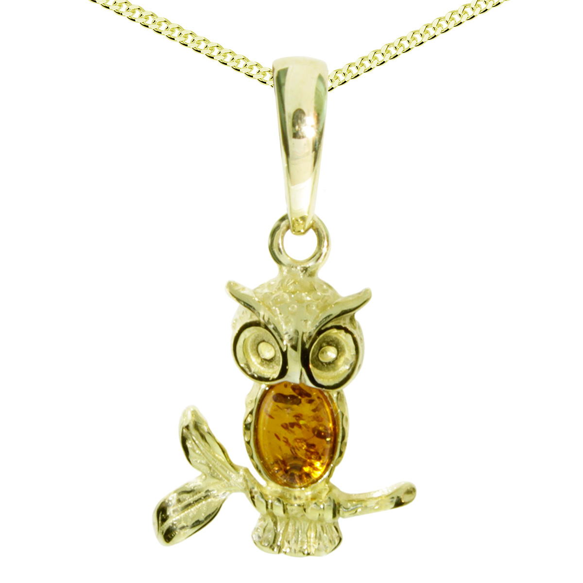 001-103649-A142 Kette mit Anhänger Gold 333/000, 42 cm, Eule, Bernstein