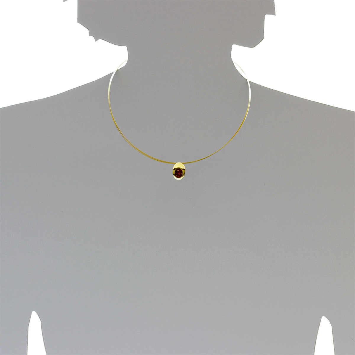 001-103435-A142s Nyloncollier mit Anhänger, Gold 333/000, 42 cm, Bernstein