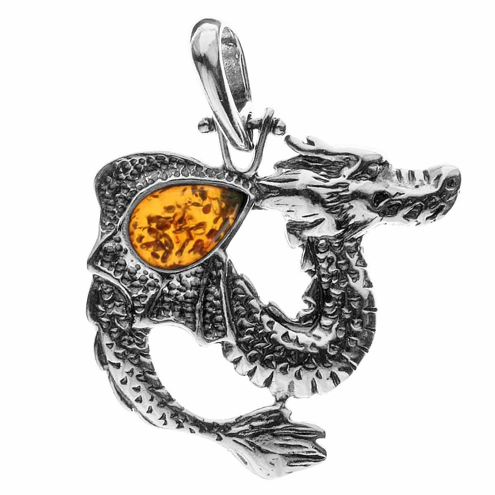 098-200700-0100 Anhänger Silber 925/000, Drache,  Bernstein