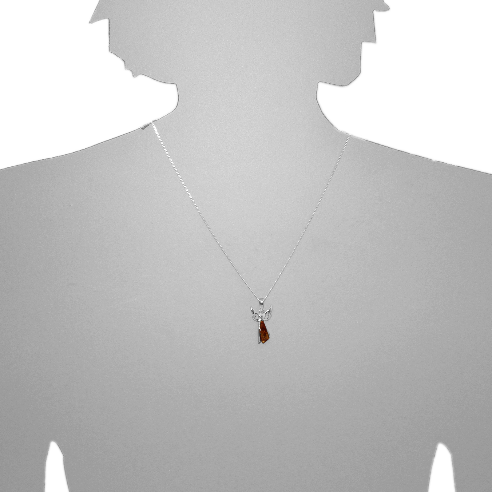 Kette mit Anhänger Silber 925/000, Engel, Bernstein -Länge wählbar-
