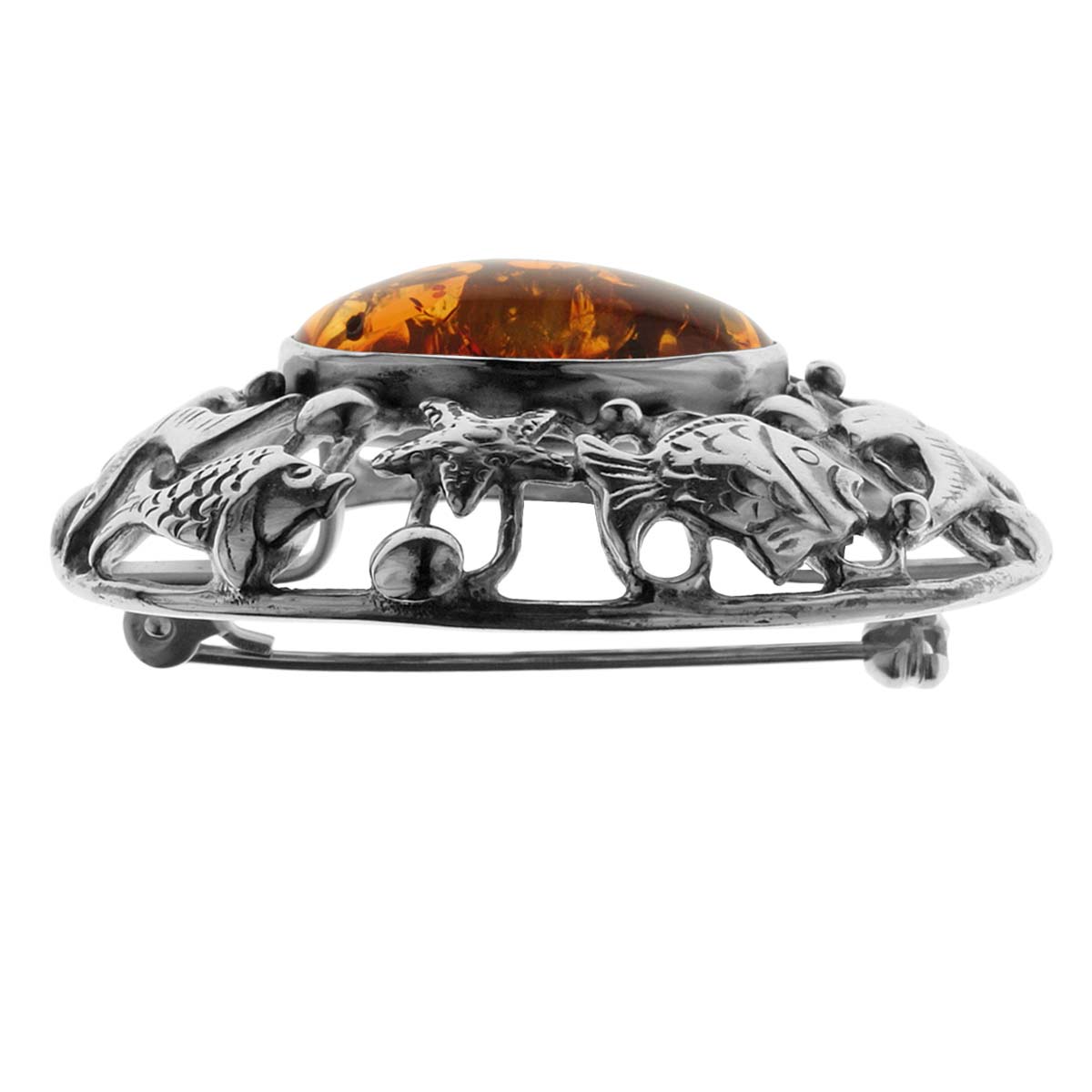 4250054222422-PT01 Brosche Fischland Silber 925/000, oxyd., Bernstein