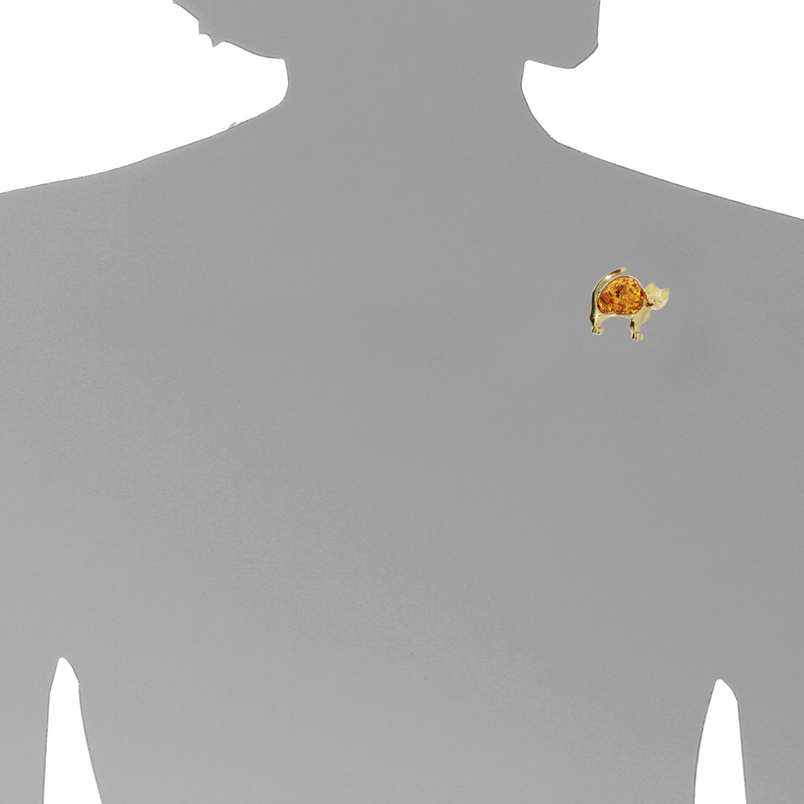 Brosche "Katze", Silber 925/000 vergoldet, Bernstein 