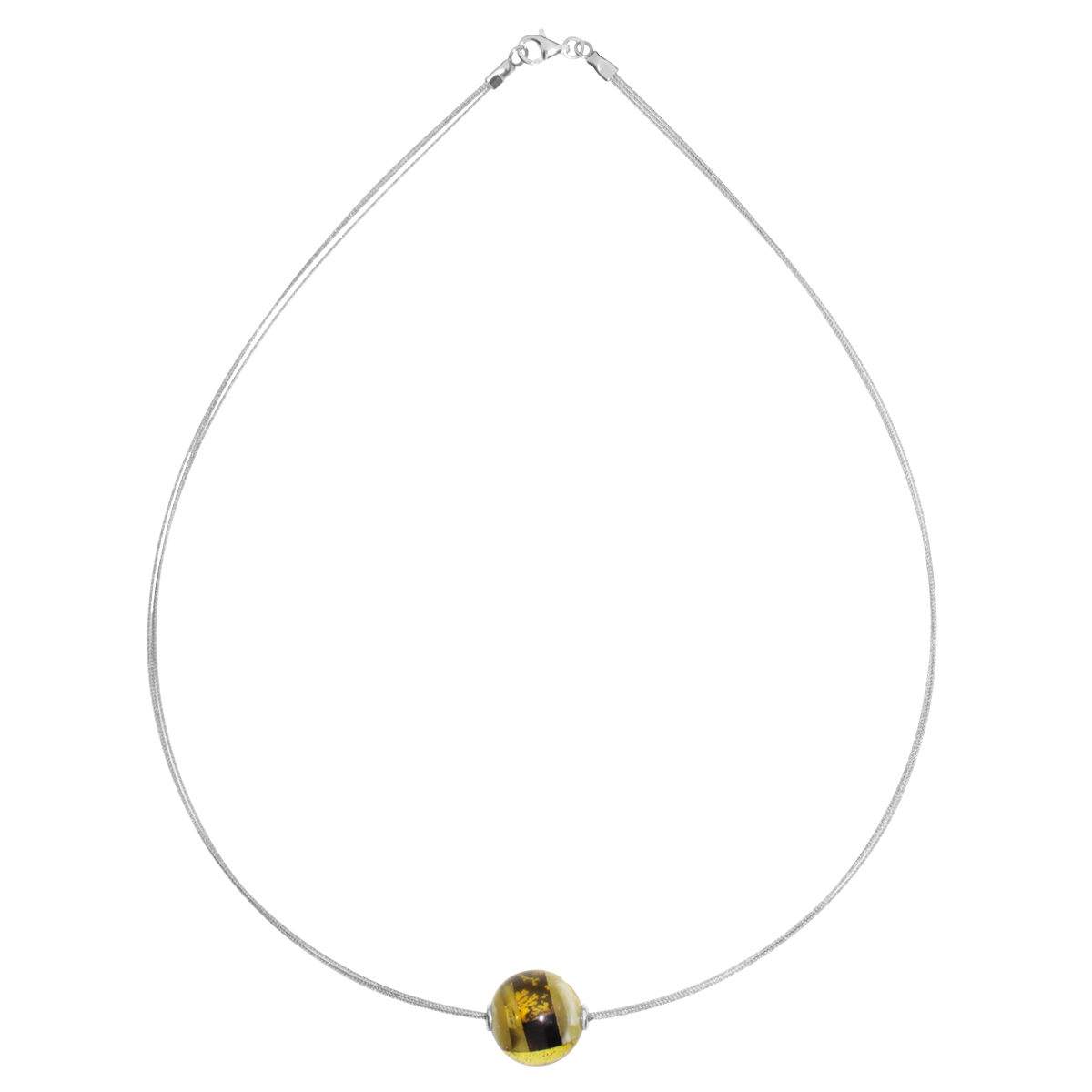 001-403116-A445 Edelstahlcollier 3/45 cm, Silber 925/000, Kugel 16 mm, Bernsteinmosaik