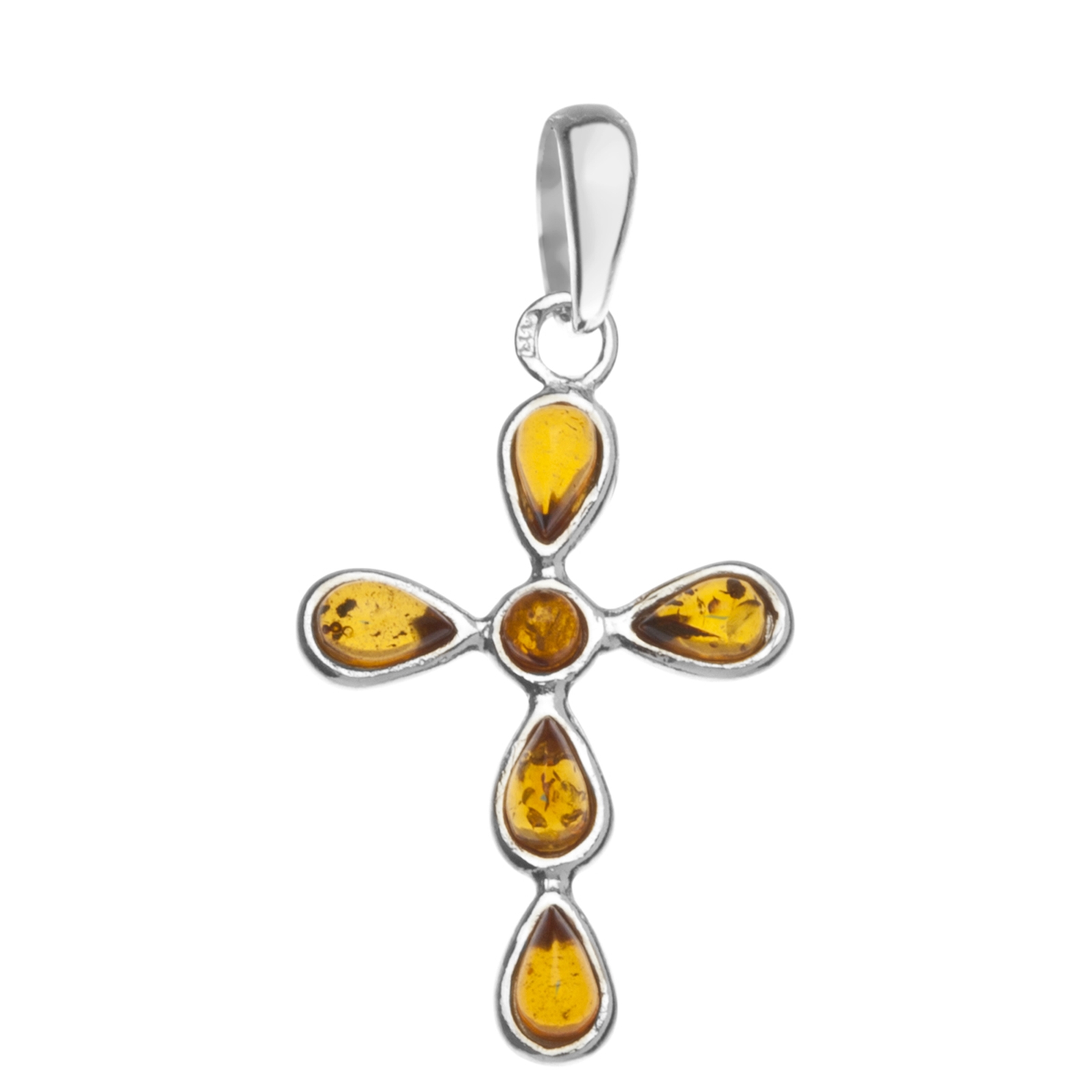 098-200430-0100 Anhänger Kreuz, Silber 925/000, Bernstein