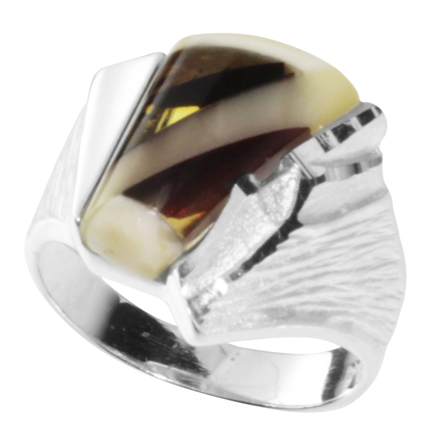Ring Silber 925/000, Bernstein-Mosaik -Größe wählbar-