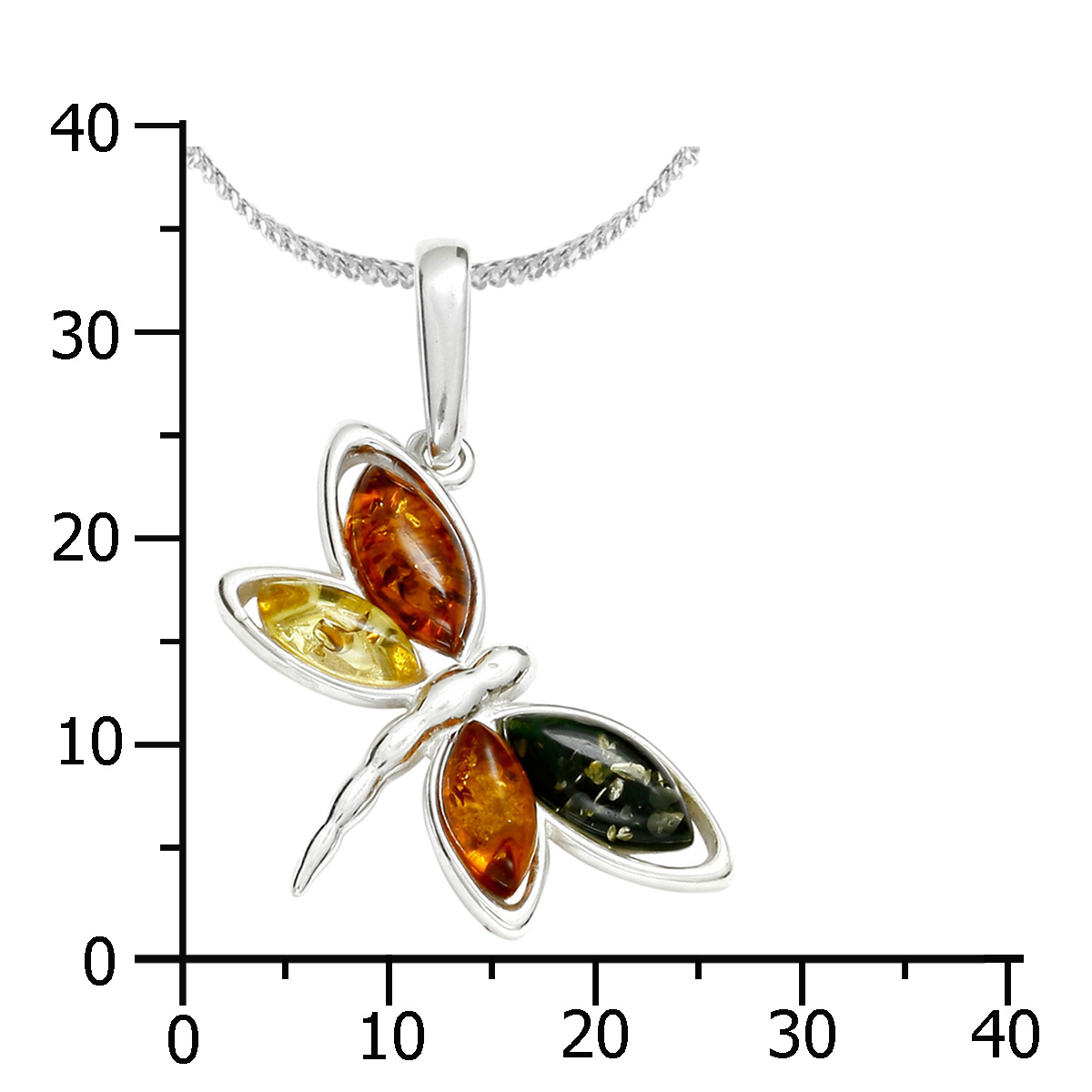 105-200132-A342kAh172aVVxspoz Kette mit Anhänger Silber 925/000, Schmetterling, 42 cm oder 45 cm, Bernstein