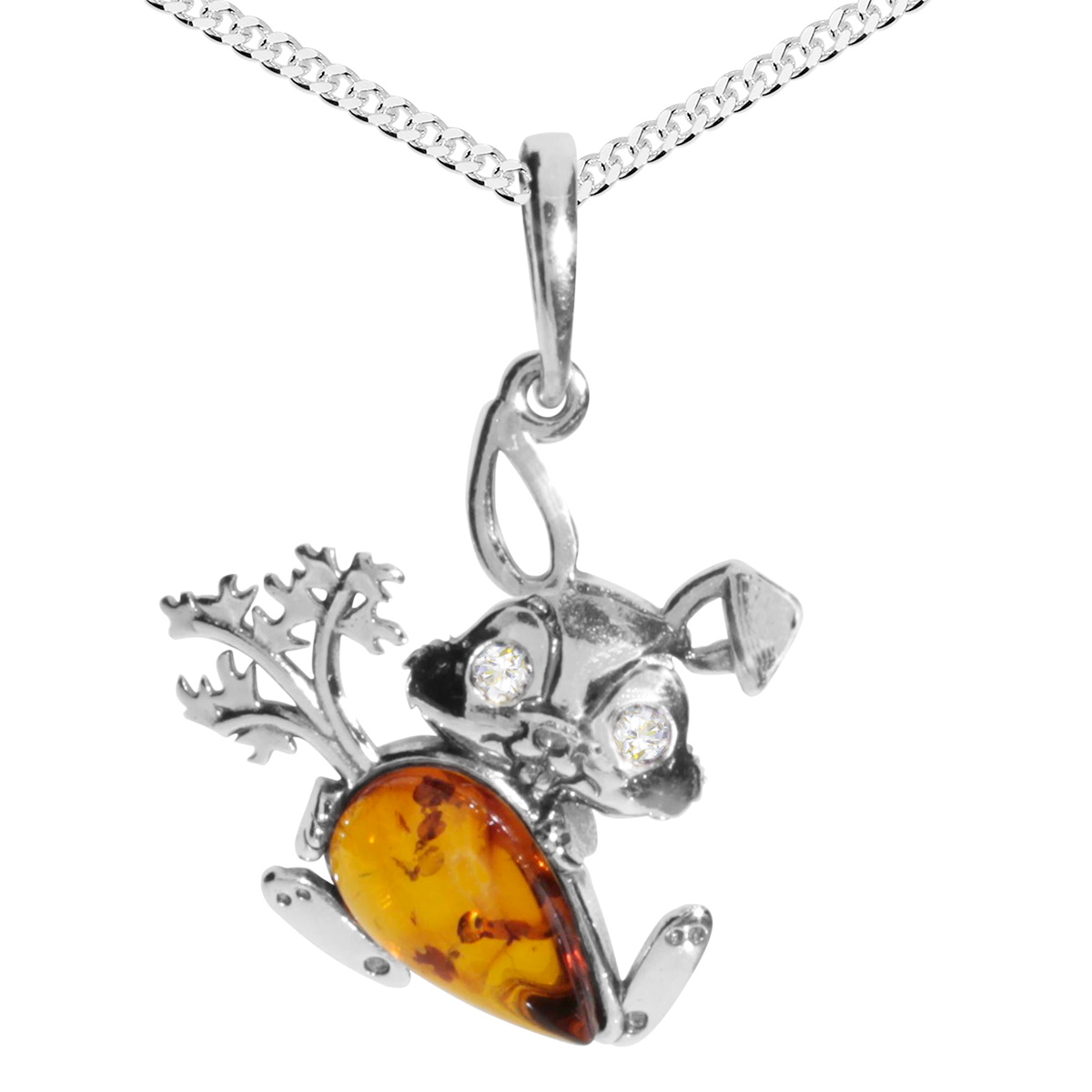 039-200020-A142 Kette mit Anhänger Silber 925/000, Hase, 42 cm, Bernstein/Zirkonia