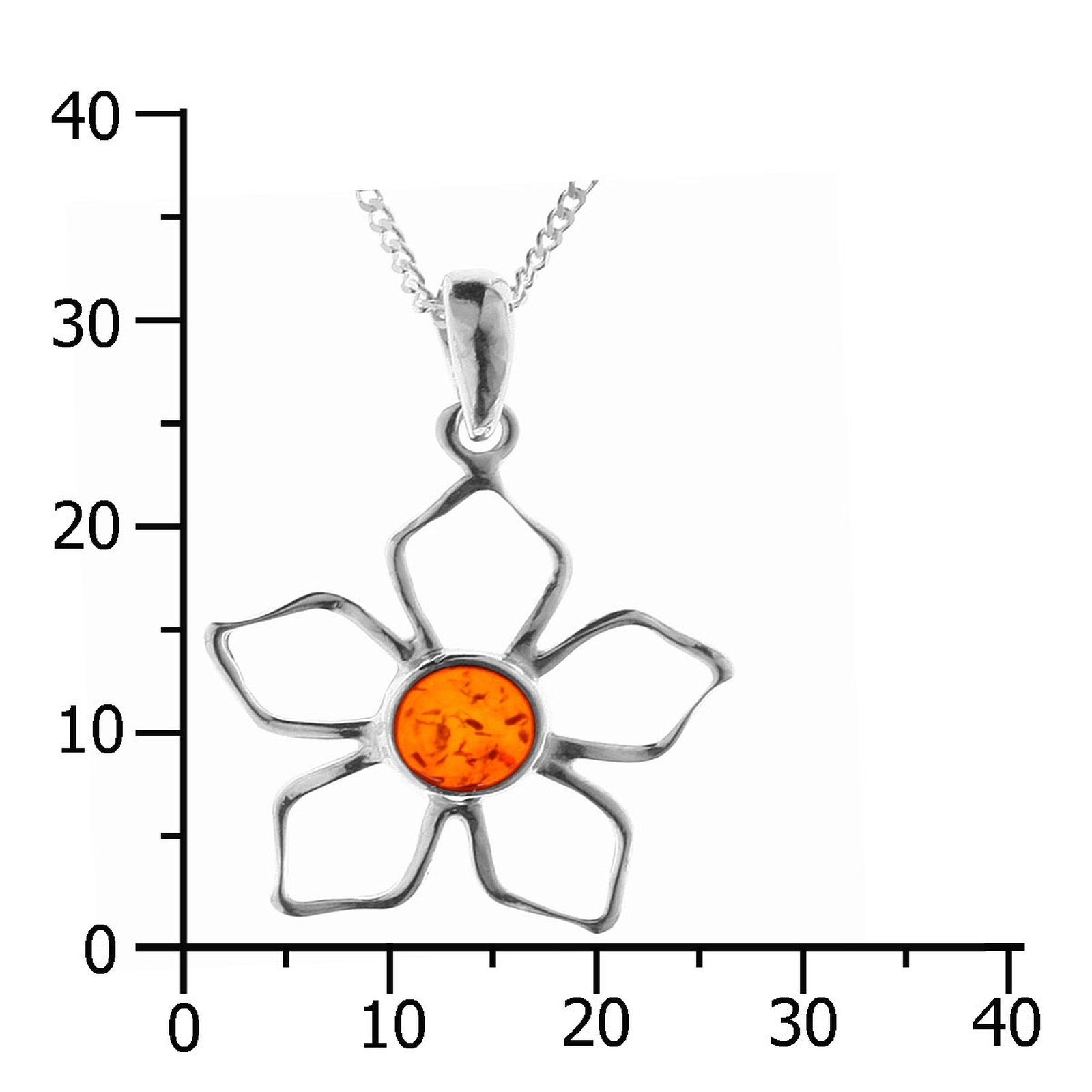 098-200250-A142k Kette mit Anhänger Blüte, Silber 925/000, Bernstein,-Länge wählbar-