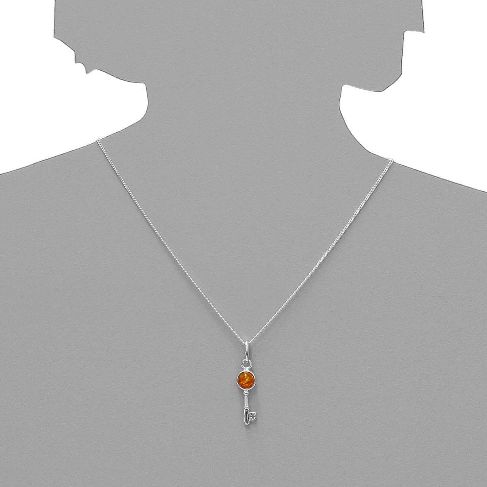 Anhänger Silber 925/000, Schlüssel, Bernstein