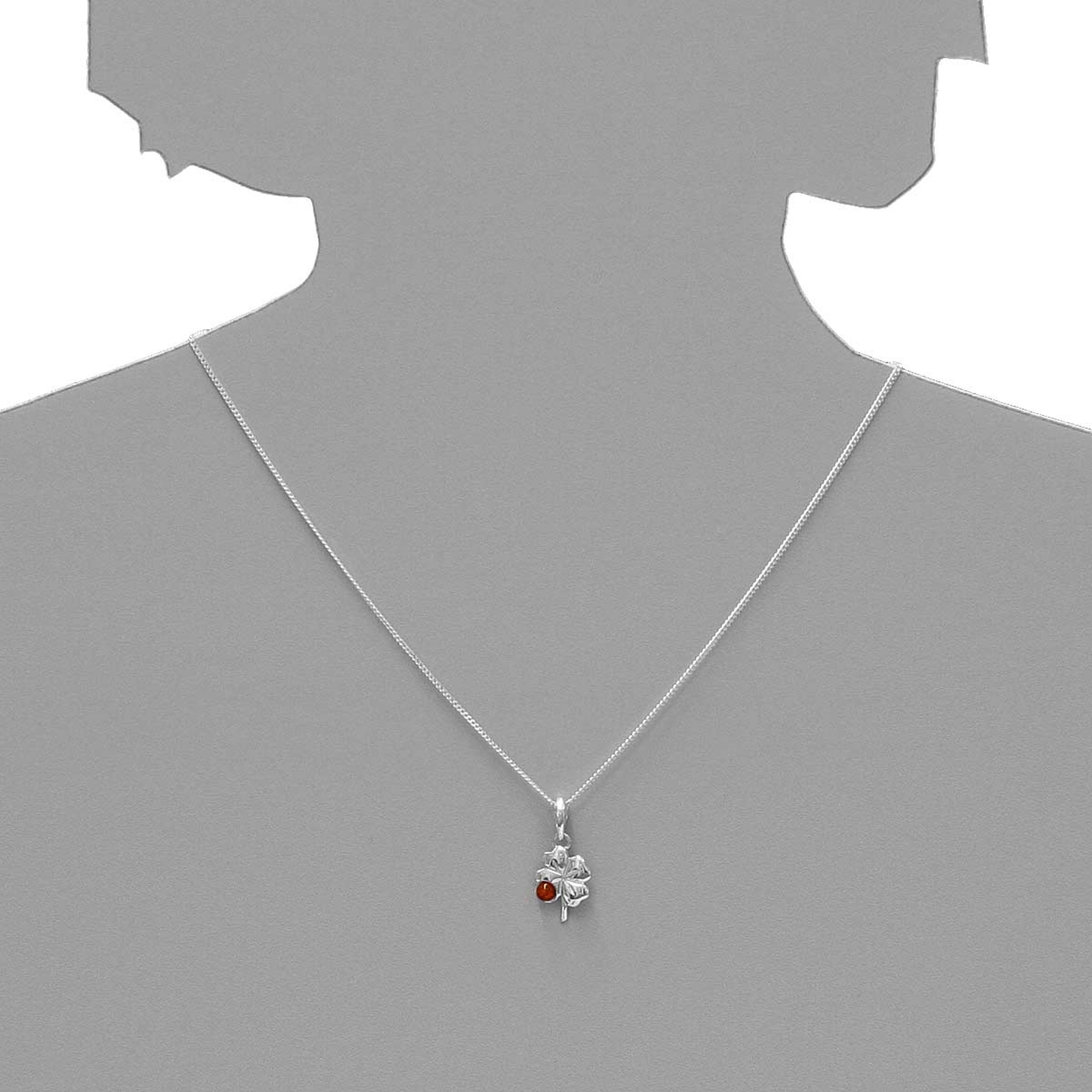 098-200510-A142s Kette mit Anhänger Kleeblatt, Silber 925/000, Bernstein,-Länge wählbar-