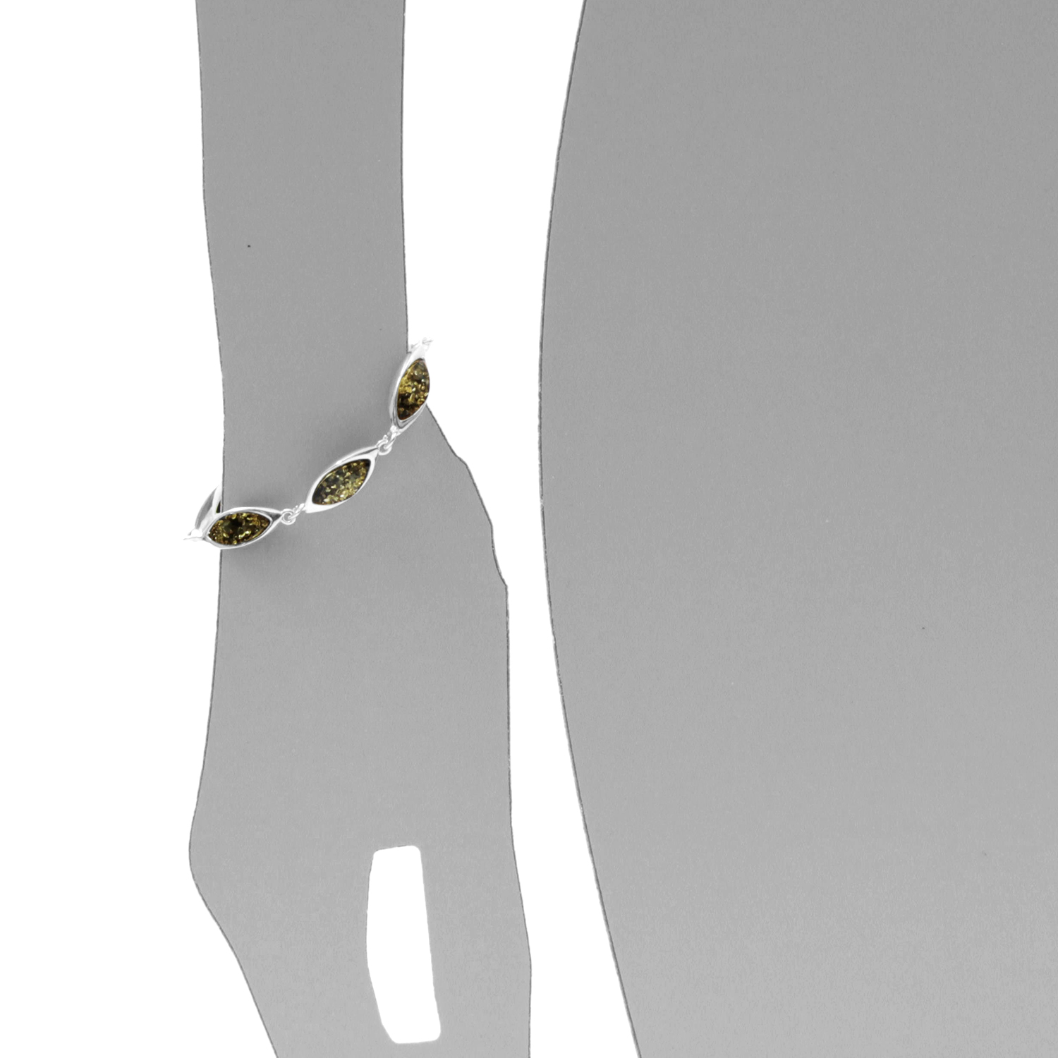 Armband, Silber 925/000,  Bernstein grün