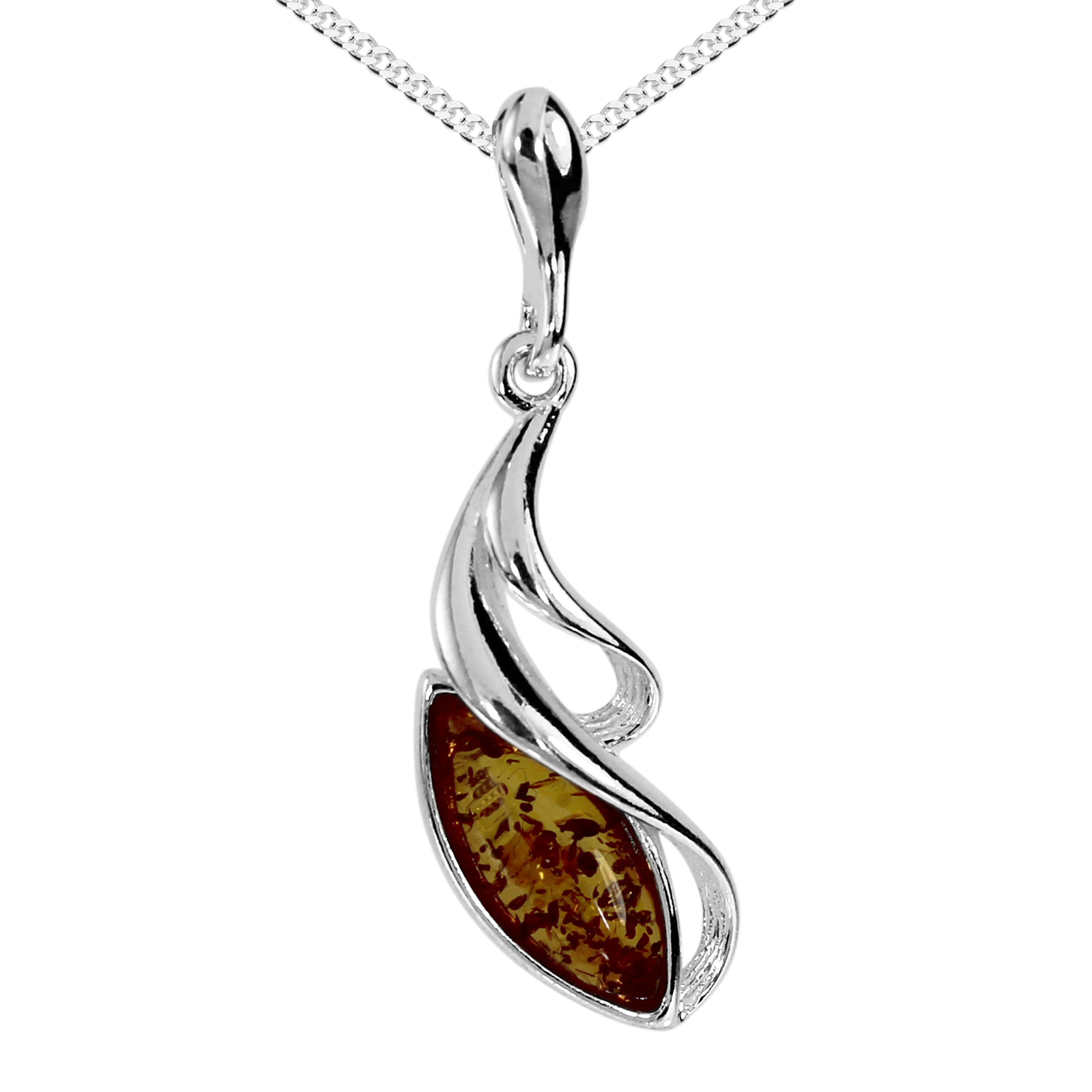 Kette mit Anhänger Silber 925/000, Bernstein -Länge wählbar-
