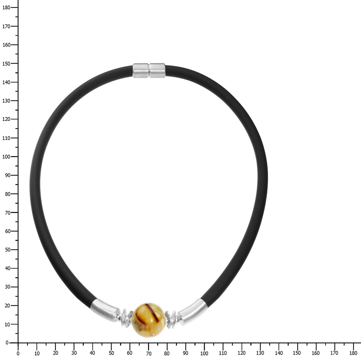 001-403149-0300k Kautschukcollier 45 cm, Silber 925/000, Bernstein-Mosaik