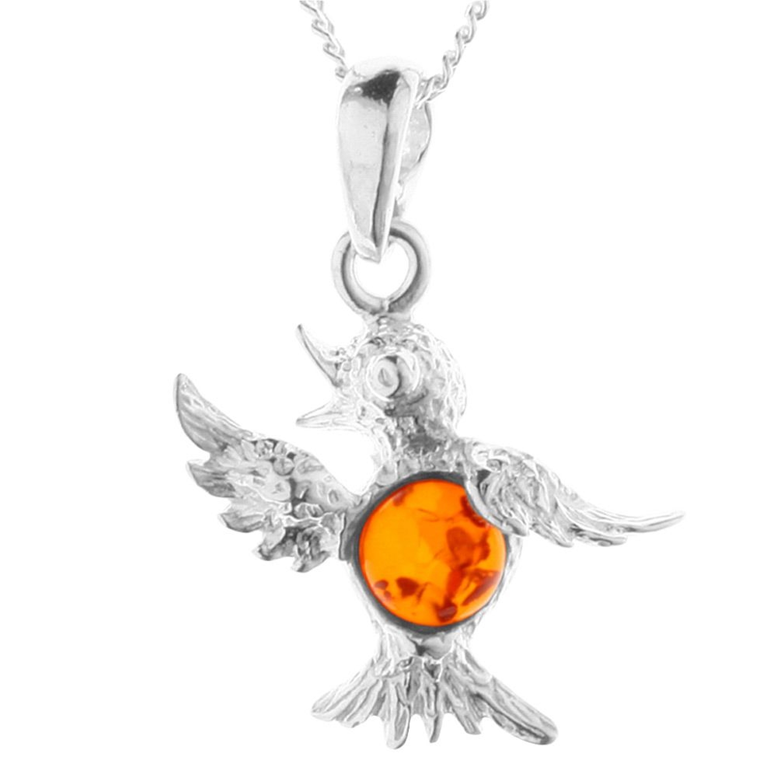 098-200190-A142 Kette mit Anhänger Kolibri, Silber 925/000, Bernstein, -Länge wählbar-
