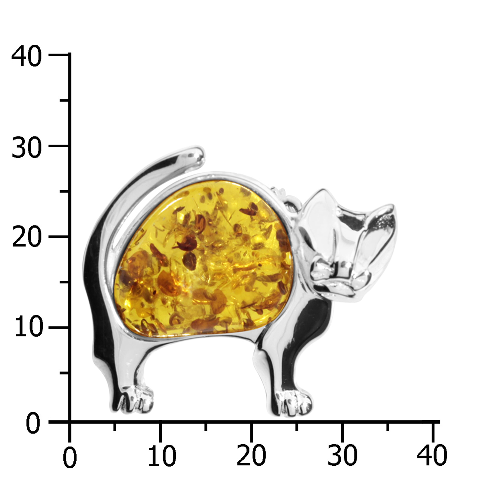 001-230519-0001k Brosche, Silber 925/000, Katze, Bernstein