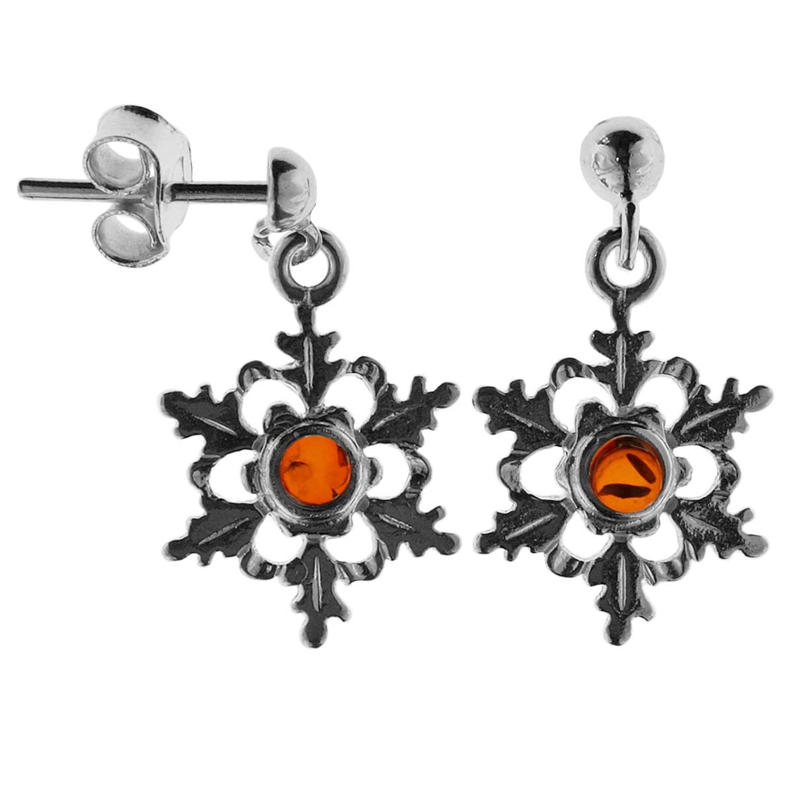 098-265225-0100 Ohrhänger Silber 925/000, Schneeflocke, Bernstein