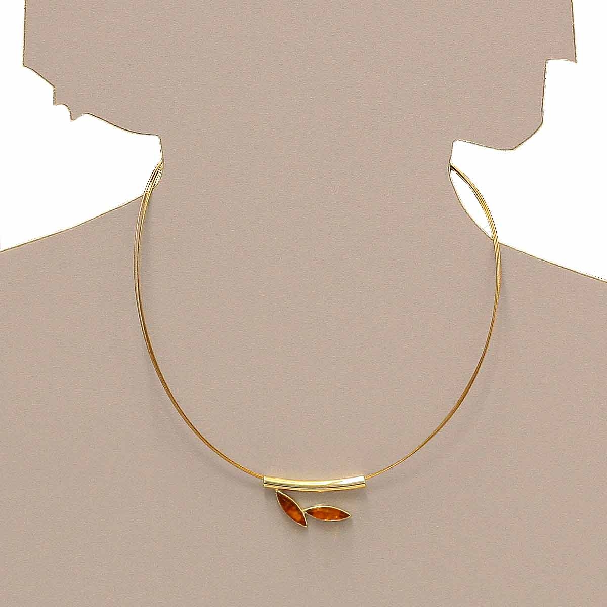 001-103389-A142s Nyloncollier mit Anhänger, Gold 333/000, 42 cm, Bernstein