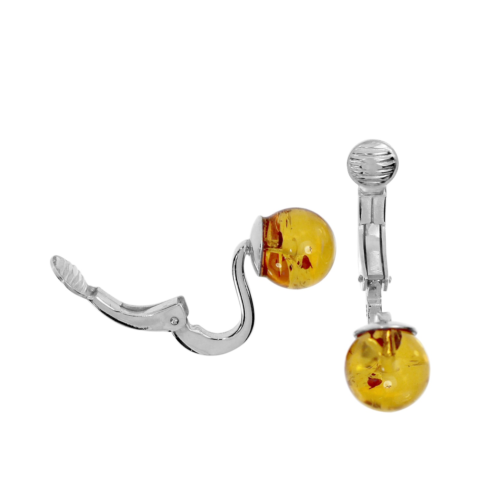 Ohrclip Silber 925/000, Bernstein Kugel Ohrclip Silber 925/000, Bernstein Kugel