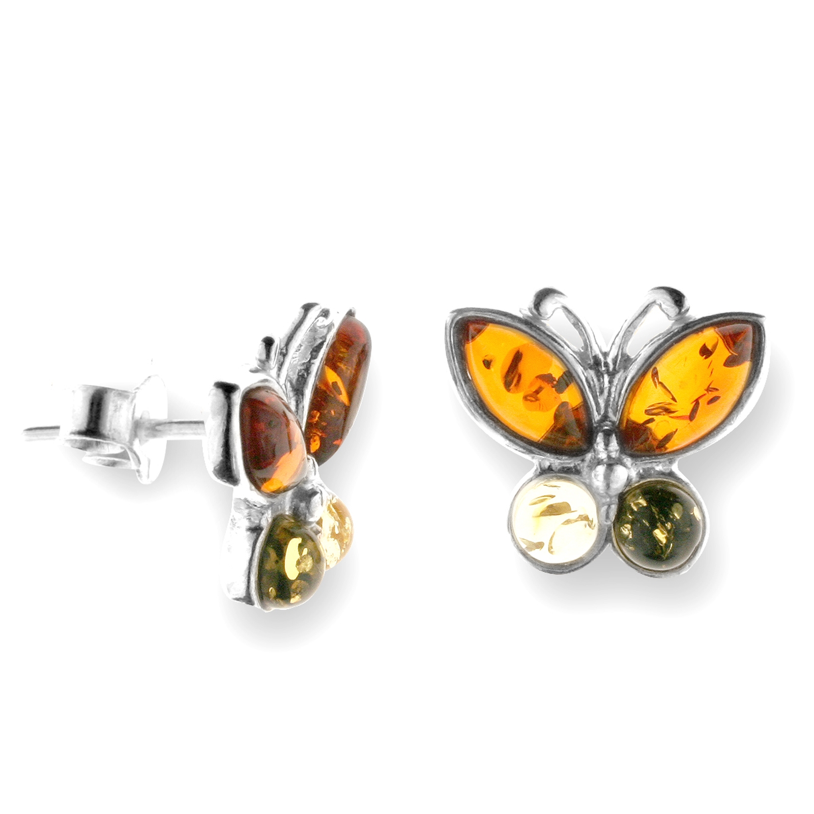 Ohrstecker Silber 925/000, Schmetterling, Bernstein