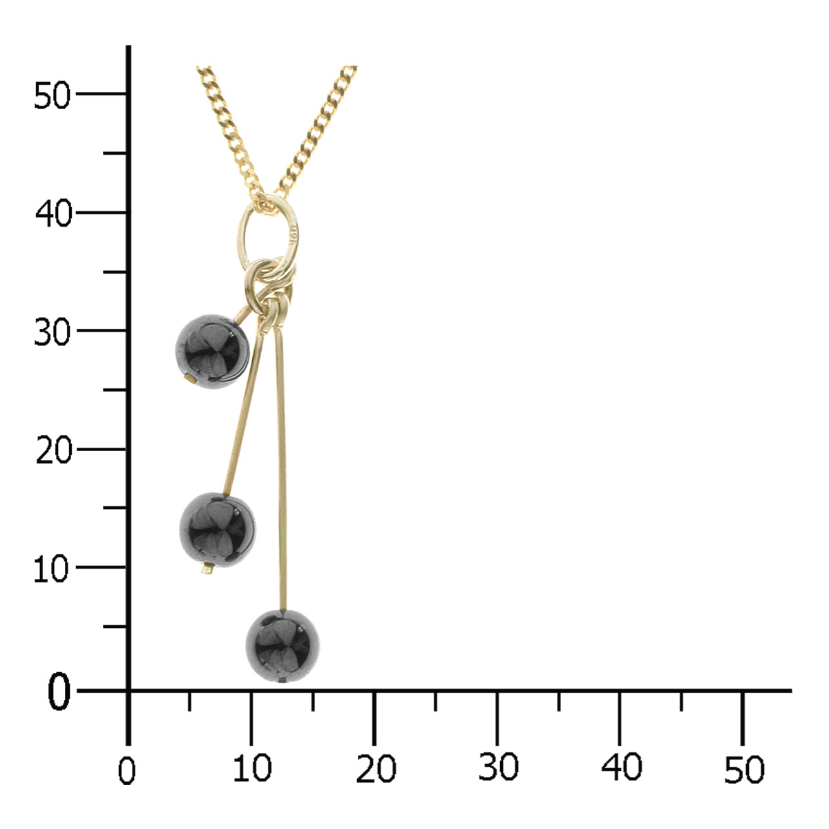 001-203579-1201k Kette mit Anhänger Silber 925/000 vergoldet, Hämatit, 42 oder 45 cm