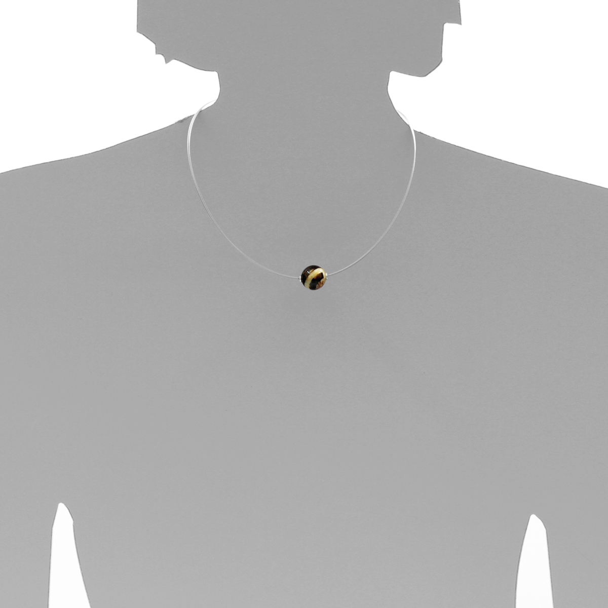 001-403114-A442s Edelstahlcollier 3/42 cm, Silber 925/000, Kugel 14 mm, Bernsteinmosaik