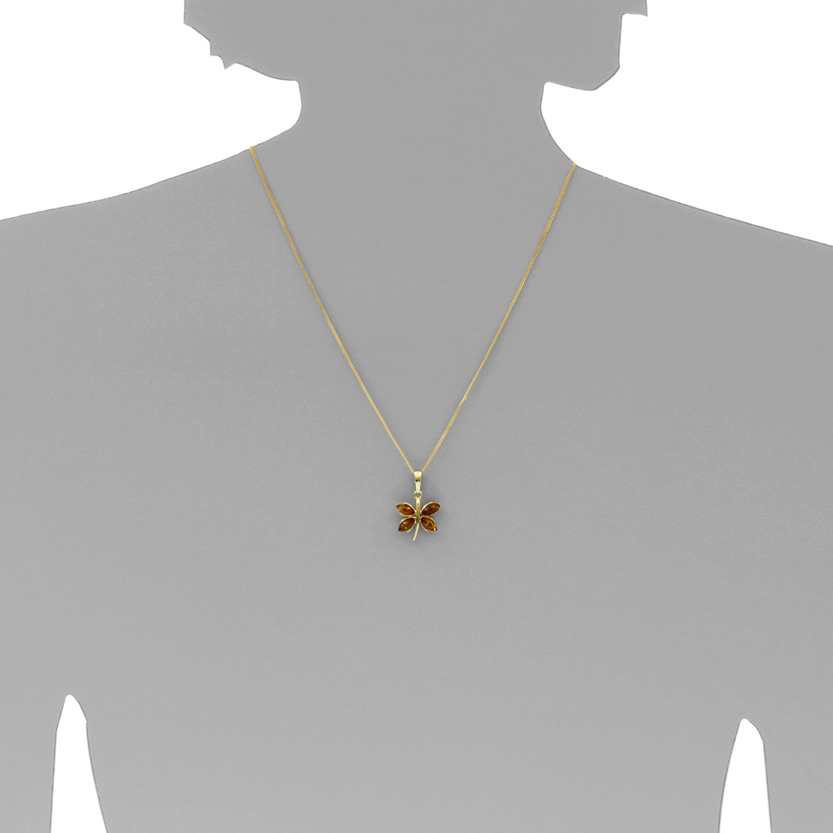 001-103651-A142s Kette mit Anhänger Gold 333/000, 42 cm, Schmetterling, Bernstein