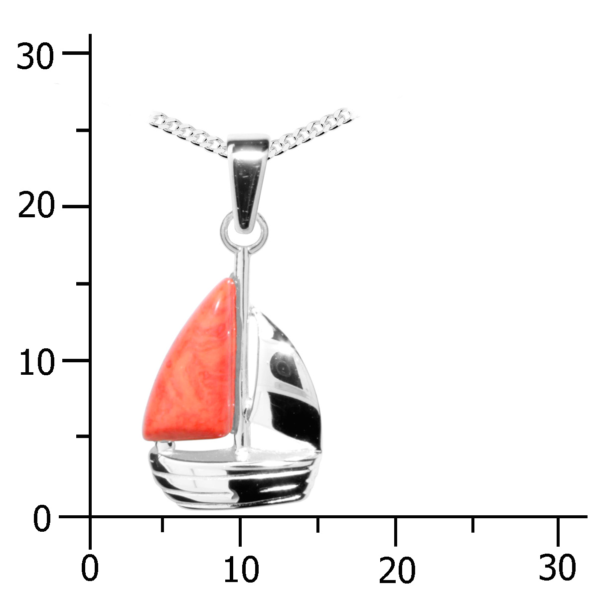 001-203329-A442k Kette mit Anhänger Silber 925/000, 42 cm, Schiffchen, rek. Koralle