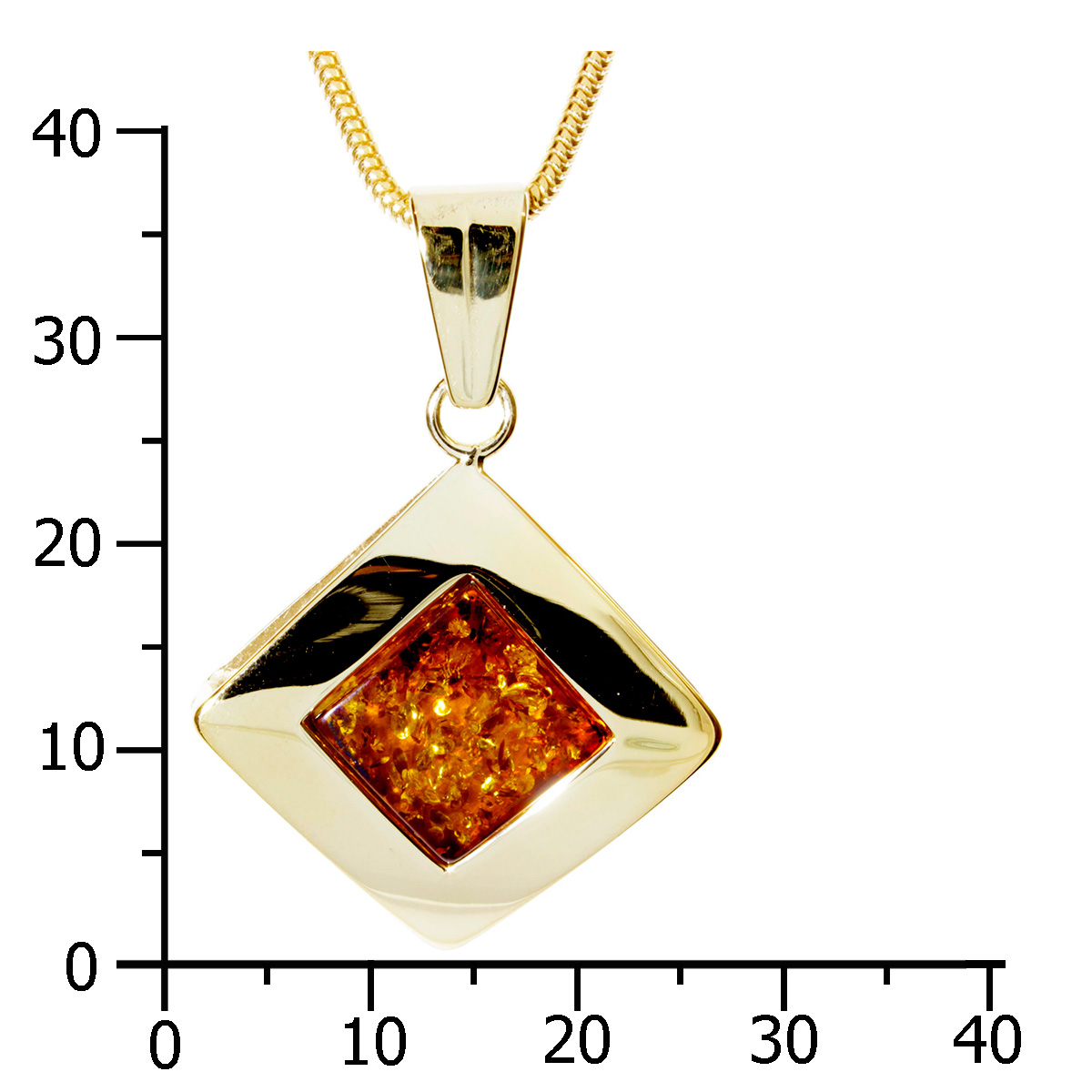 4250054286097-PT04 Kette mit Anhänger, Silber vergoldet, 50 cm, Bernstein