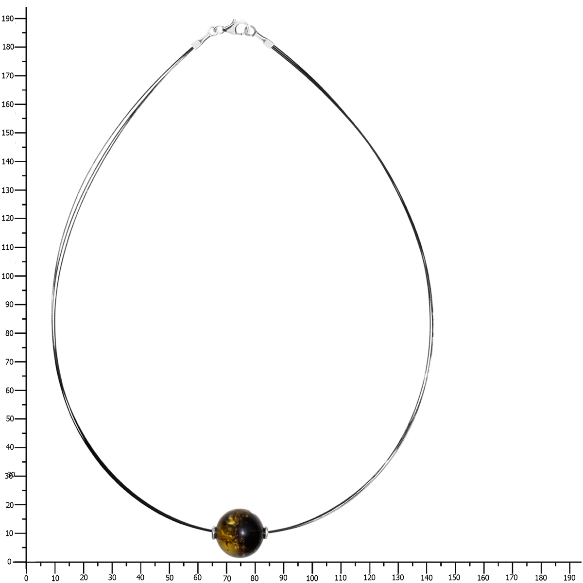 Edelstahlcollier 3/42 cm, Silber 925/000, Kugel 16 mm, Bernstein, schwarz-matt