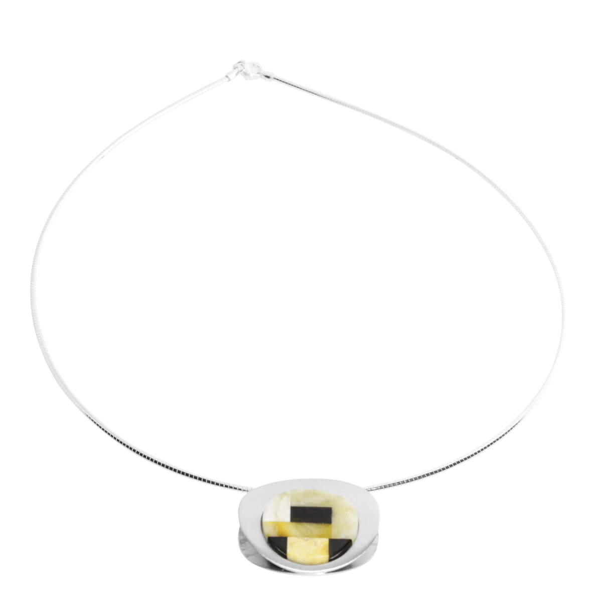 001-203510-C6462 Halsreif mit Anhänger Silber 925/000, 45 cm, Bernstein-Mosaik