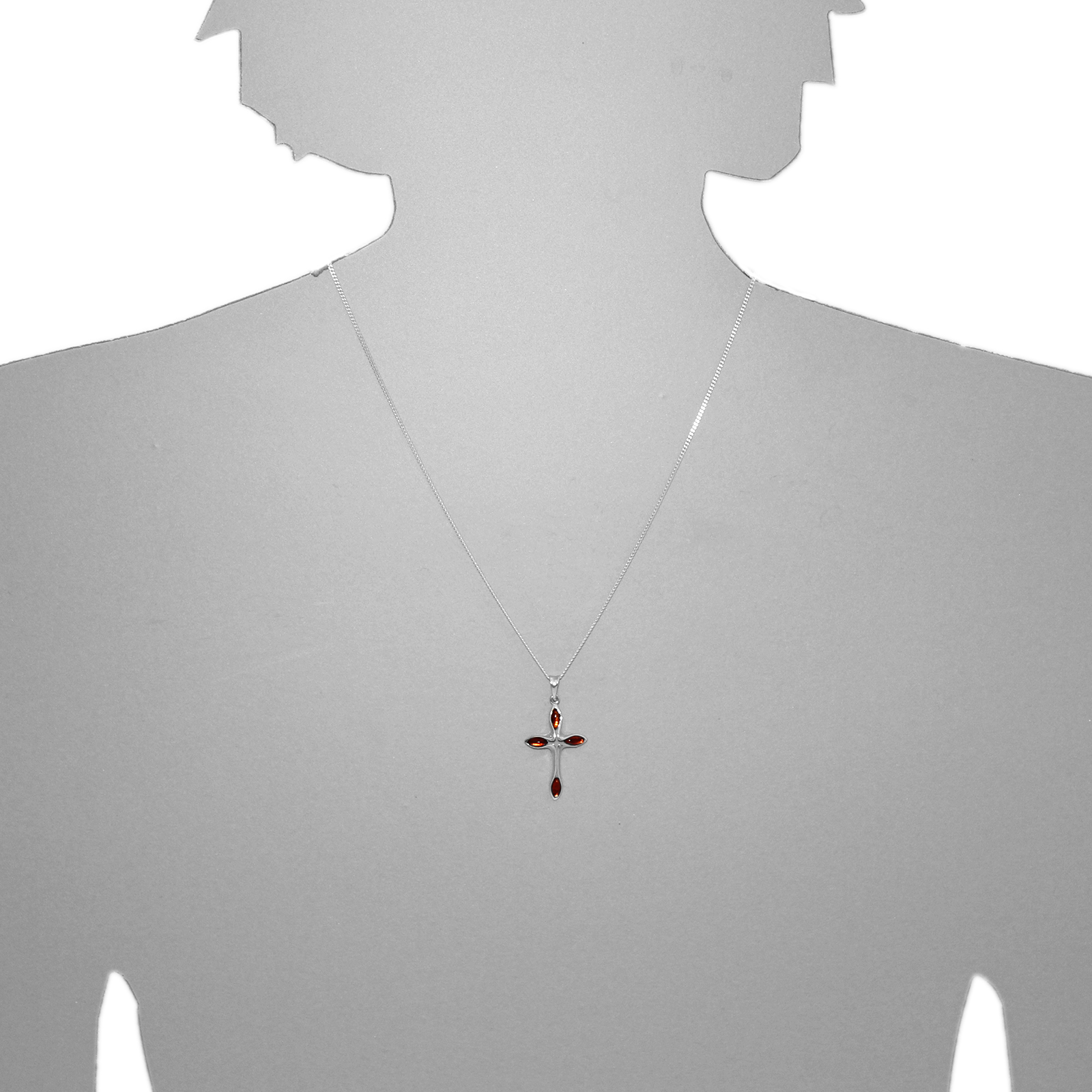 Kette mit Anhänger Silber 925/000, "Kreuz", Bernstein -Länge wählbar- Kette mit Anhänger Silber 925/000, "Kreuz", Bernstein -Länge wählbar-