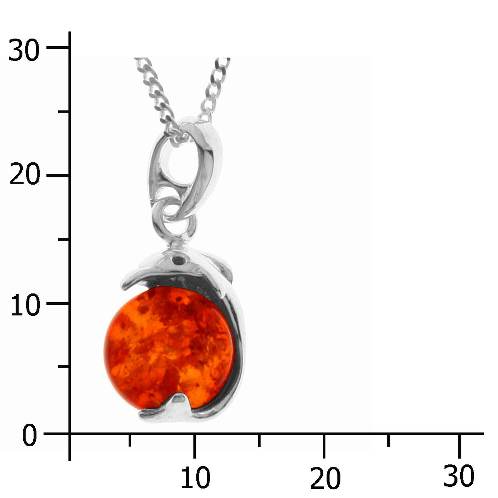 098-200400-A142k Kette mit Anhänger Delfin, Silber 925/000, Bernstein-Länge wählbar-