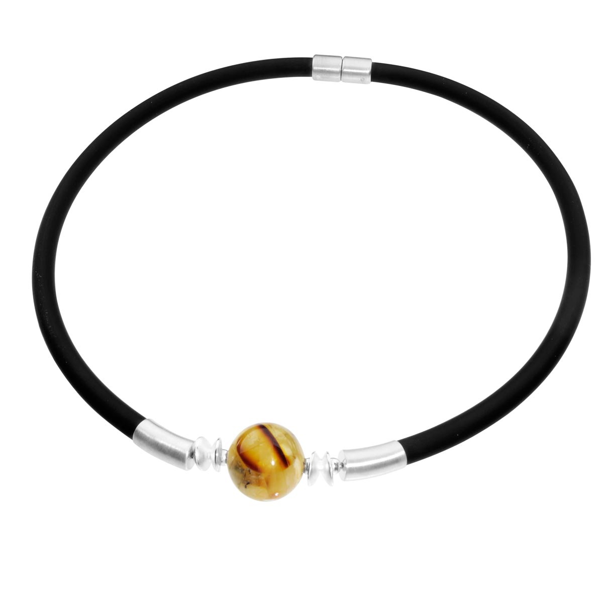 001-403149-03005936ca4345298 Kautschukcollier 45 cm, Silber 925/000, Bernstein-Mosaik