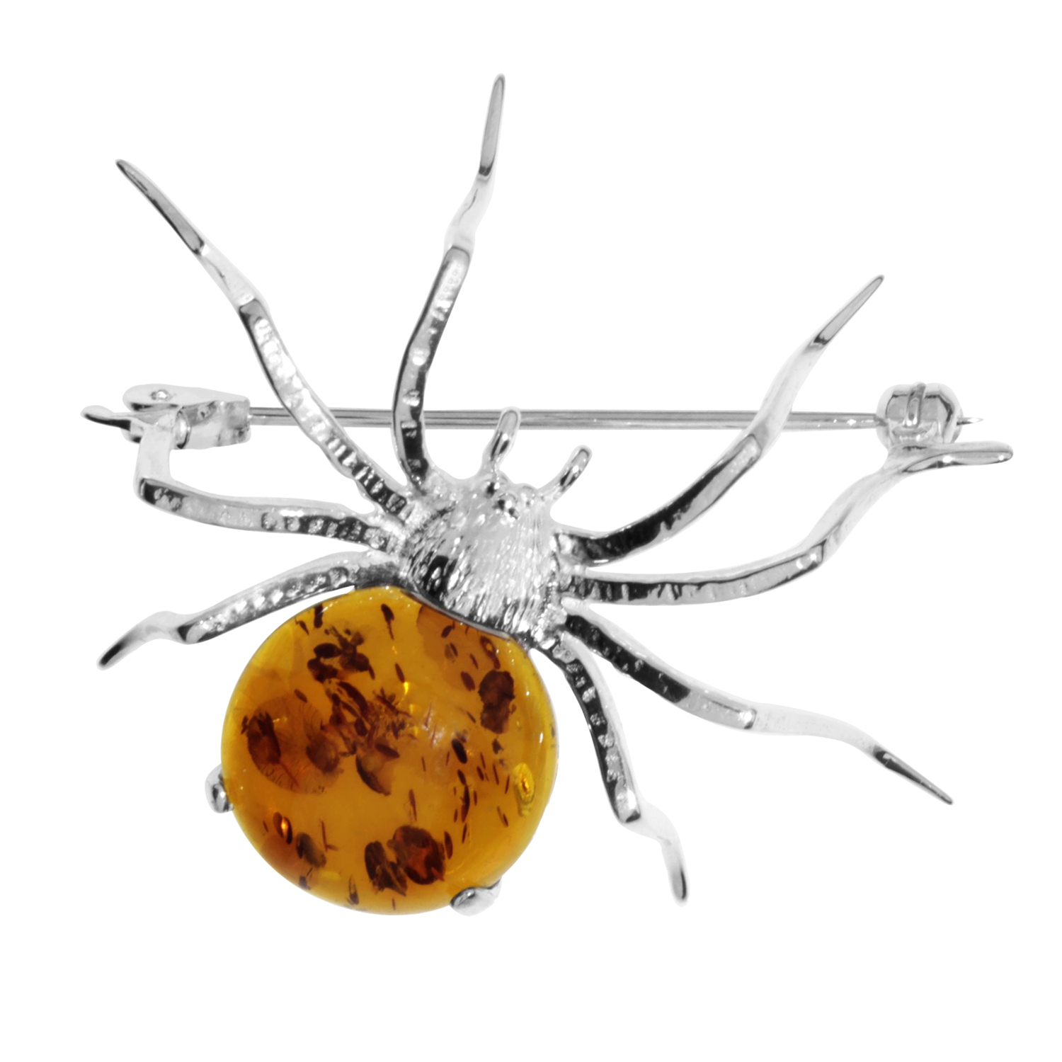 001-233041-01002 Brosche Silber 925/000, Spinne, Bernstein