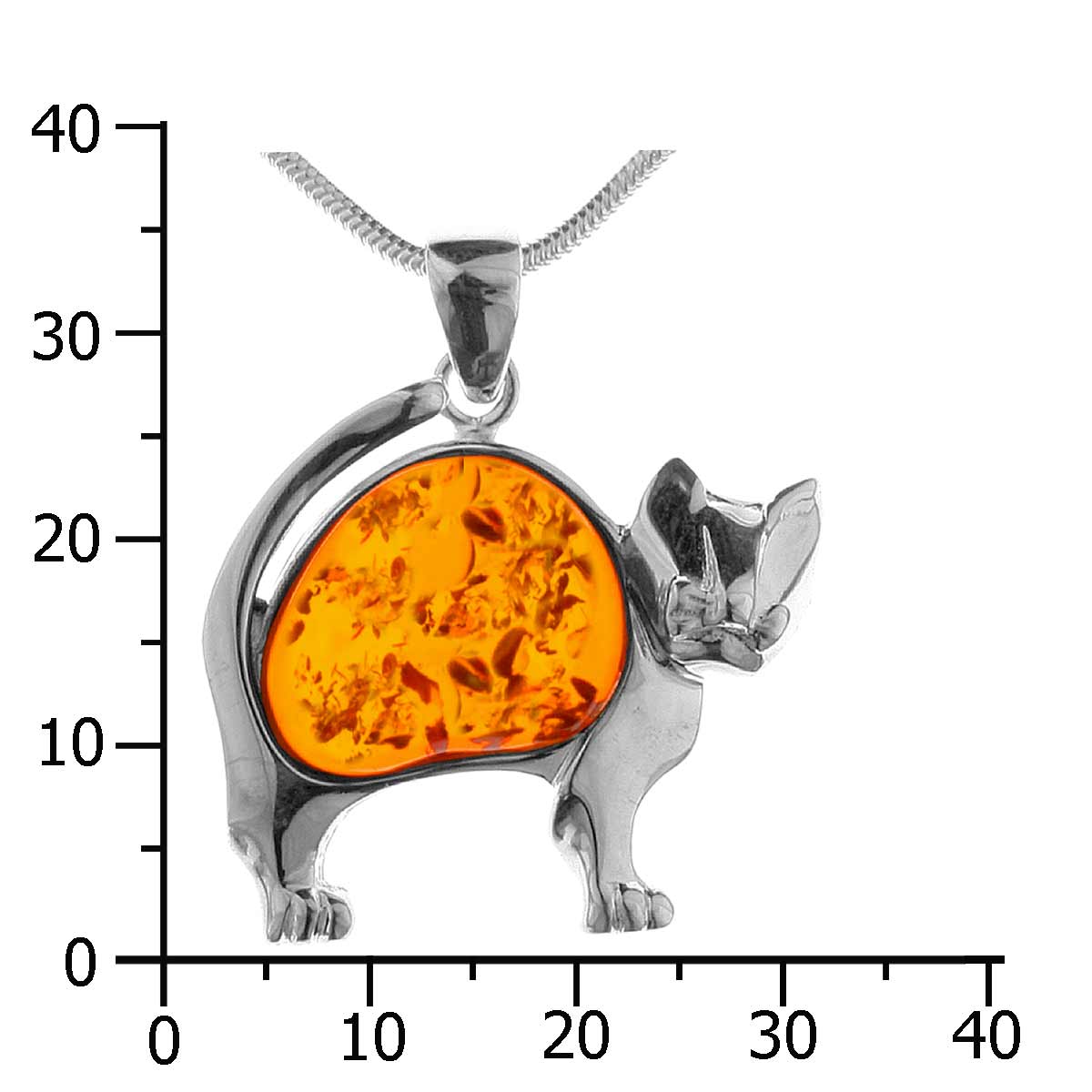 001-203496-A145k Kette mit Anhänger Silber 925/000, Katze, Bernstein, 45 cm
