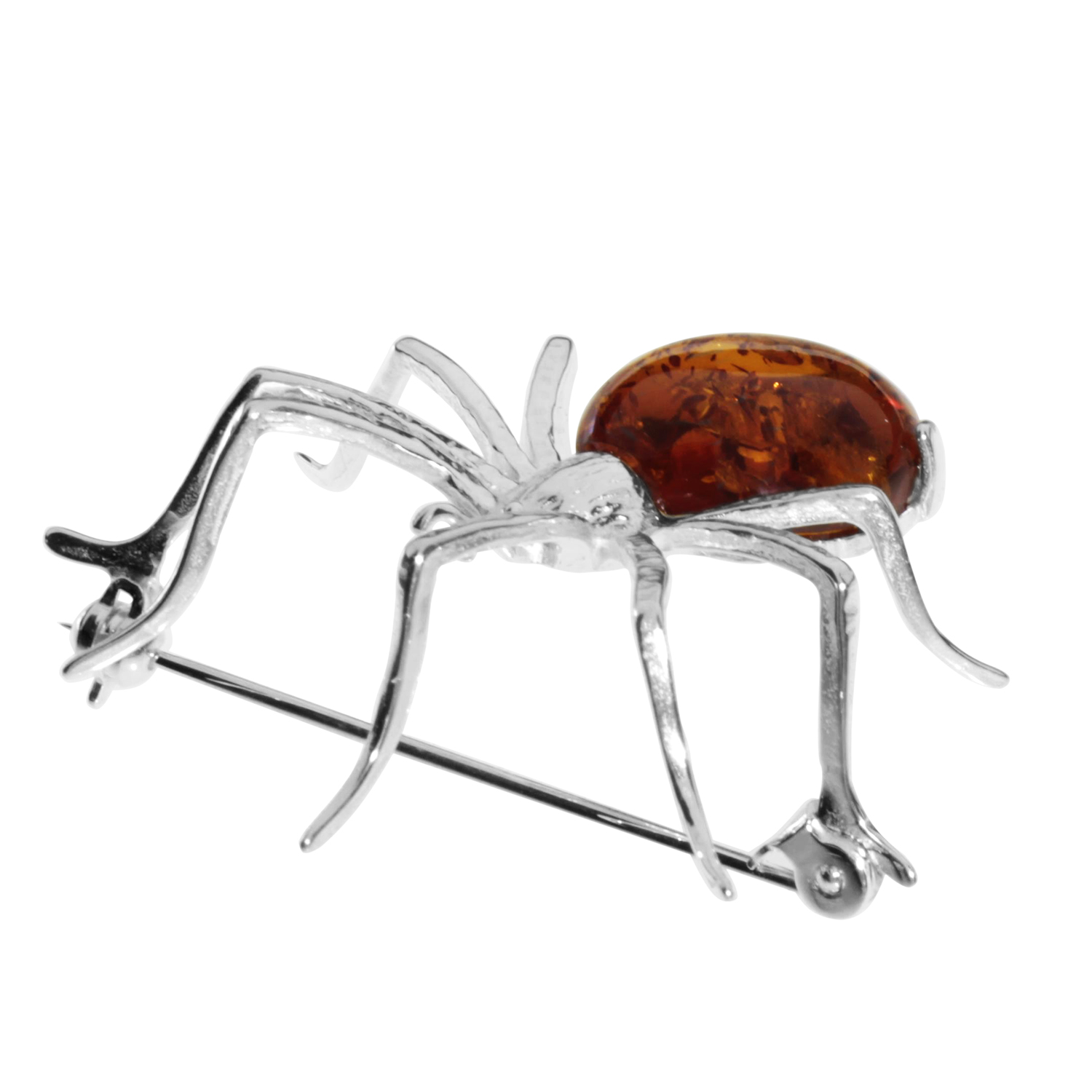 001-233041-0100 Brosche Silber 925/000, Spinne, Bernstein