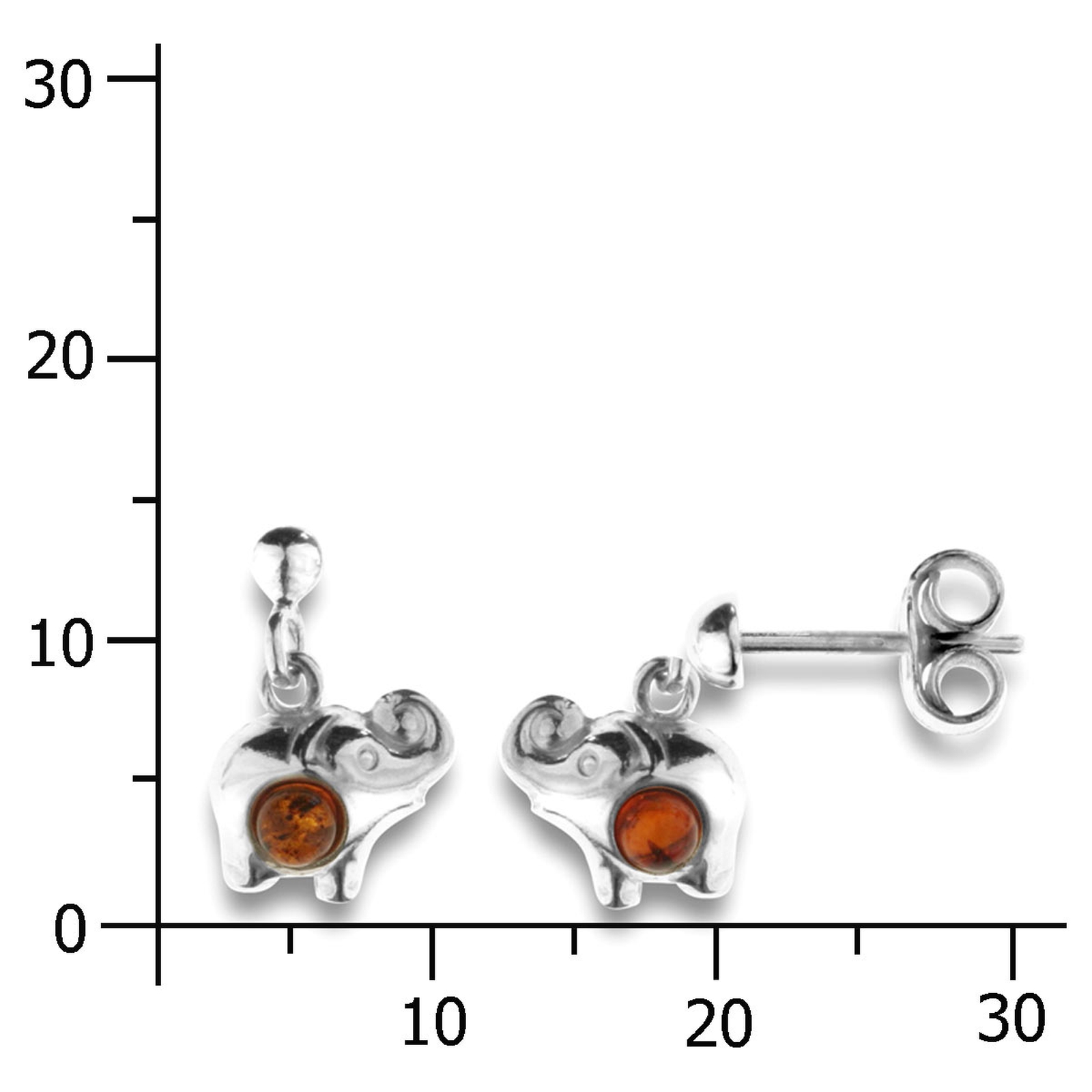 098-265300-0100k Ohrhänger Silber 925/000, Elefant, Bernstein