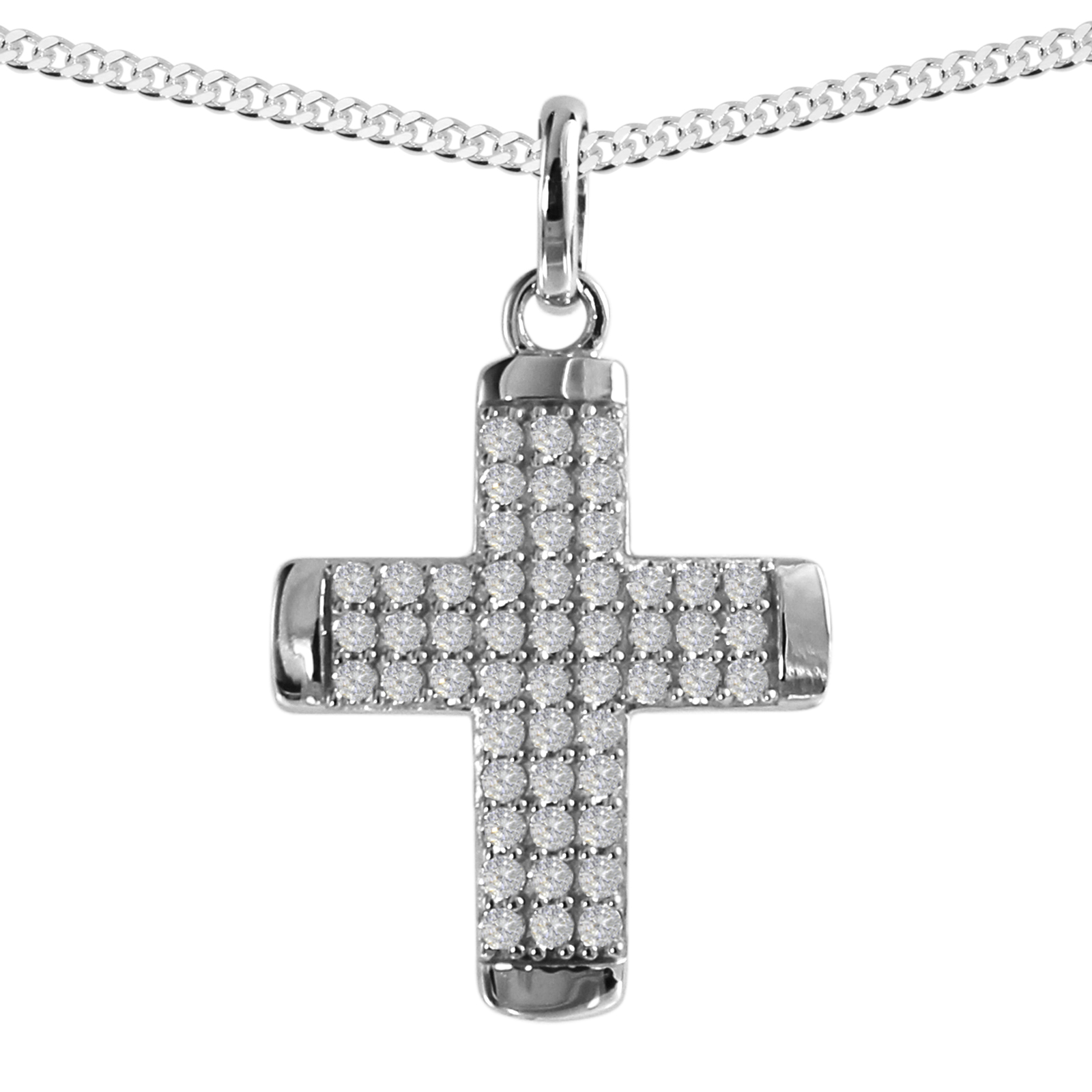 Kette mit Anhänger "Kreuz", Silber 925/000,  Zirkonia  -Länge wählbar-     Kette mit Anhänger "Kreuz", Silber 925/000,  Zirkonia  -Länge wählbar-