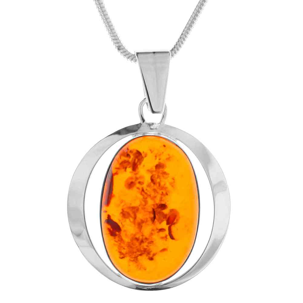 001-200493-A150 Kette mit Anhänger, Silber 925/000, Bernstein -Länge wählbar-