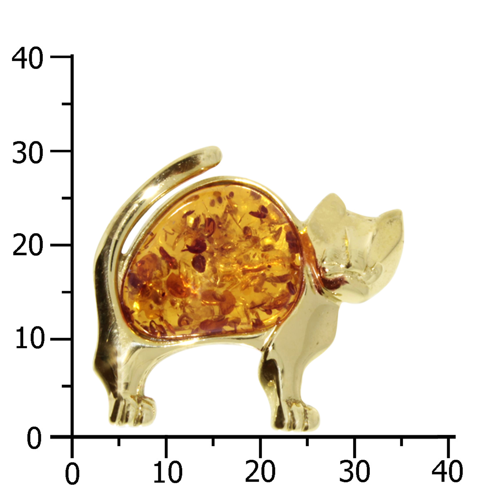 Brosche "Katze", Silber 925/000 vergoldet, Bernstein 