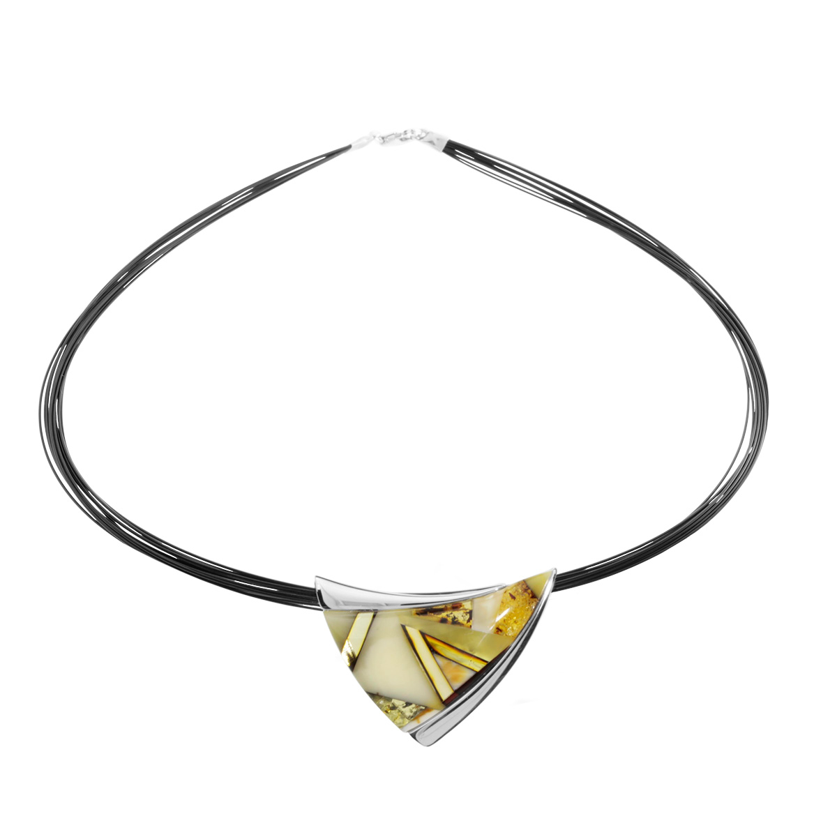 5509470341 Nyloncollier 13/45 cm, Silber 925/000, Bernstein- Mosaik