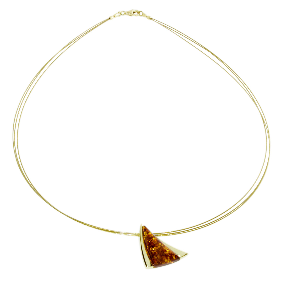 001-103414-A1421 Nyloncollier mit Anhänger, Gold 333/000, 42 cm, Bernstein