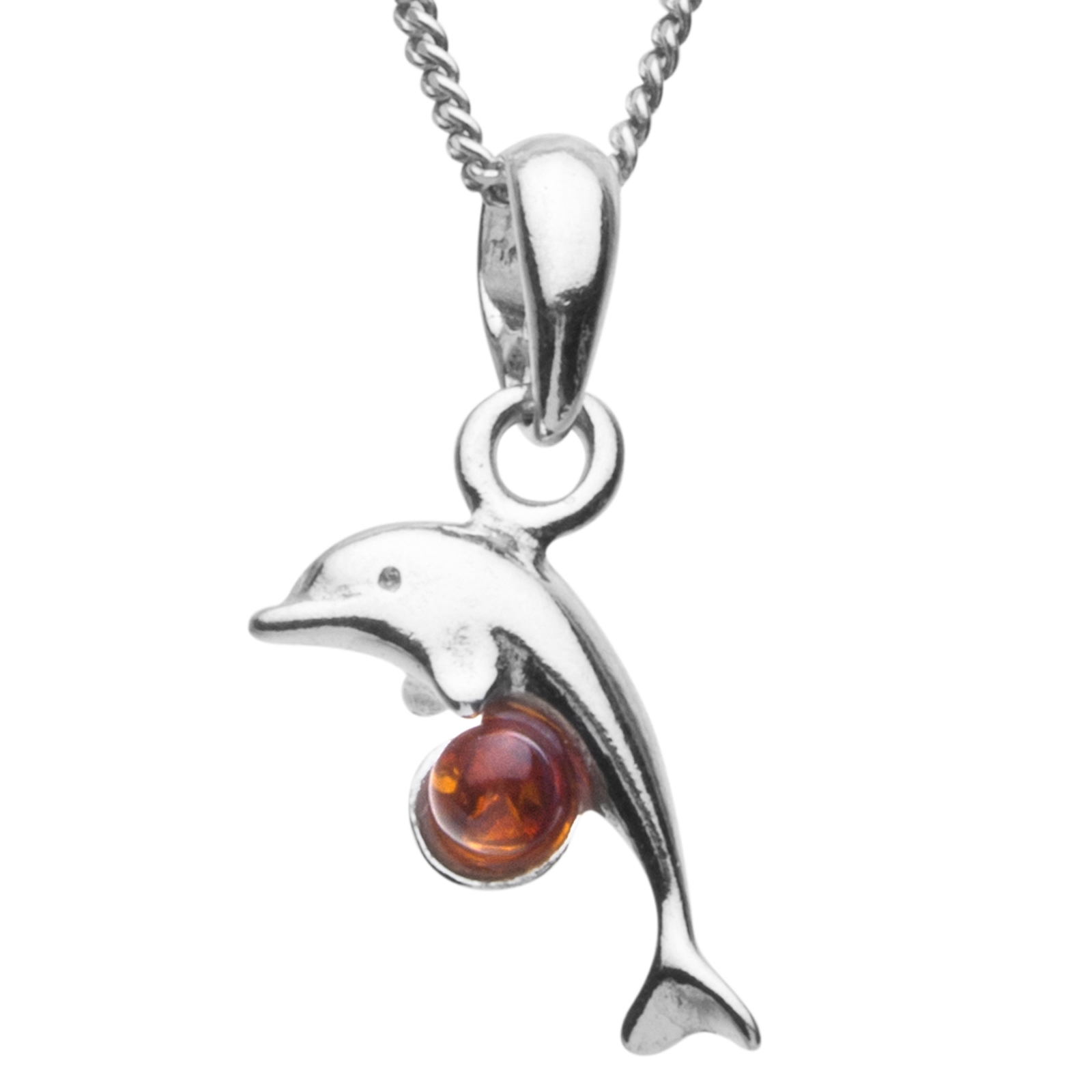 098-200140-A142 Kette mit Anhänger Silber 925/000, Delfin, Bernstein, -Länge wählbar-
