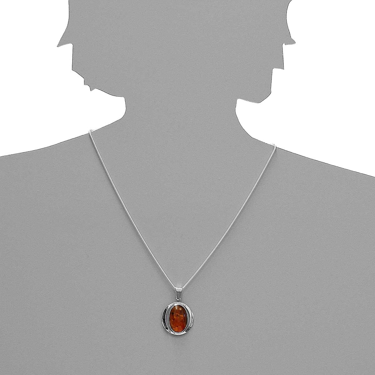 001-200493-A150s Kette mit Anhänger, Silber 925/000, Bernstein -Länge wählbar-