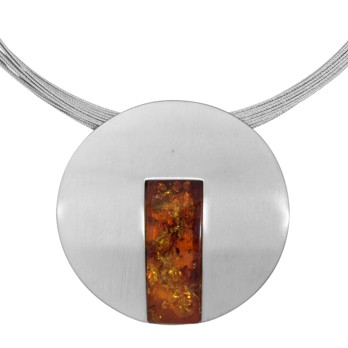 001-203472-A245 Edelstahlcollier 20/45 cm, Silber 925/000, Bernstein