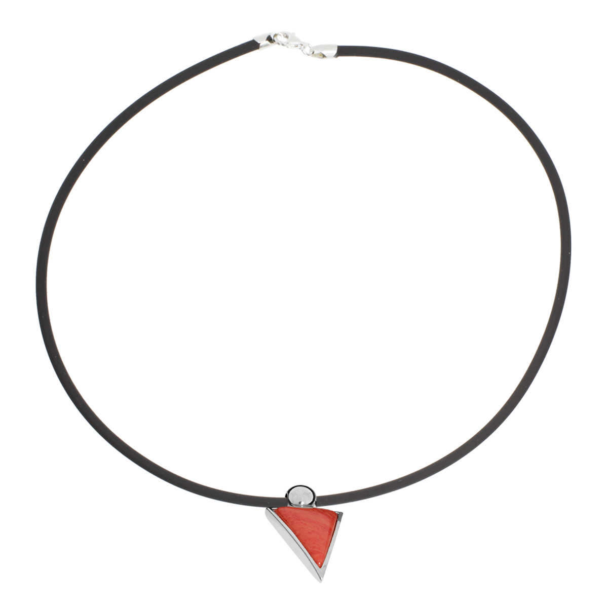 Kautschukcollier 3/45 mit Anhänger, Silber 925/000, rek. Koralle