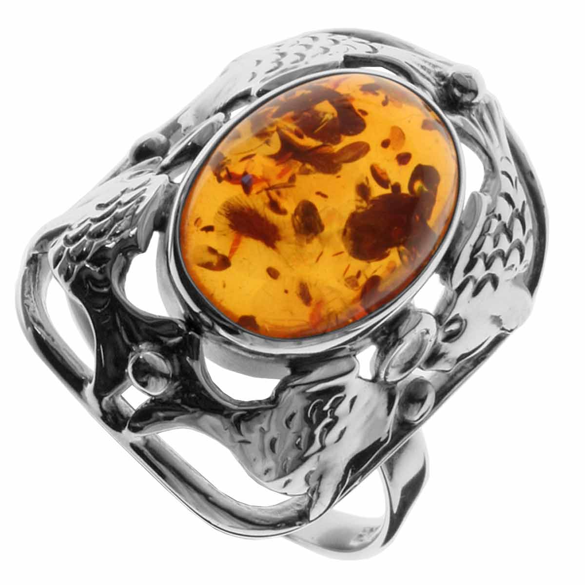 Ring Fischland Silber 925/000, oxyd., Bernstein -Größe wählbar-