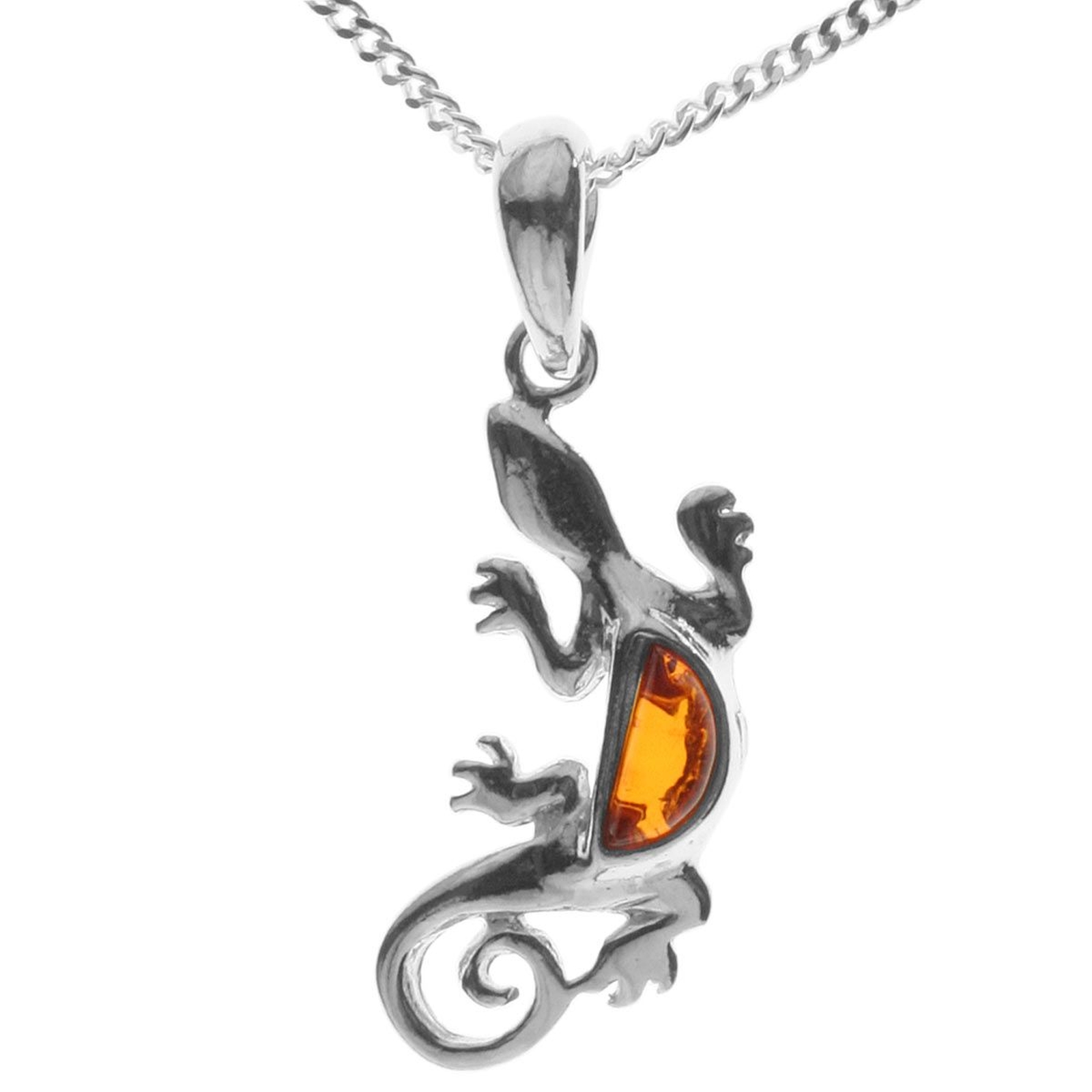 098-200610-A145 Kette mit Anhänger Salamander, Silber 925/000, Bernstein, -Länge wählbar-