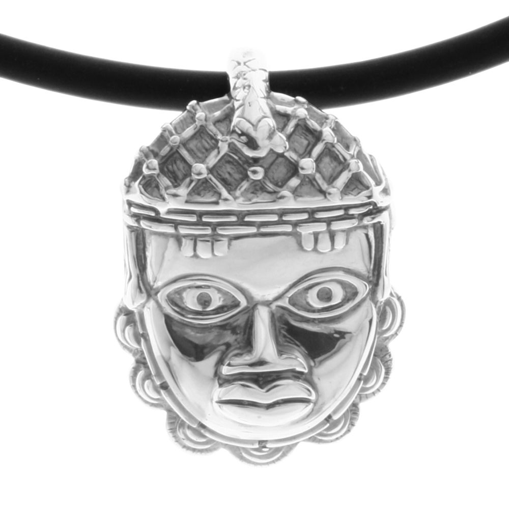 001-203573-1100 Kautschukband 3/42 cm mit Anhänger Maske, Silber 925/000