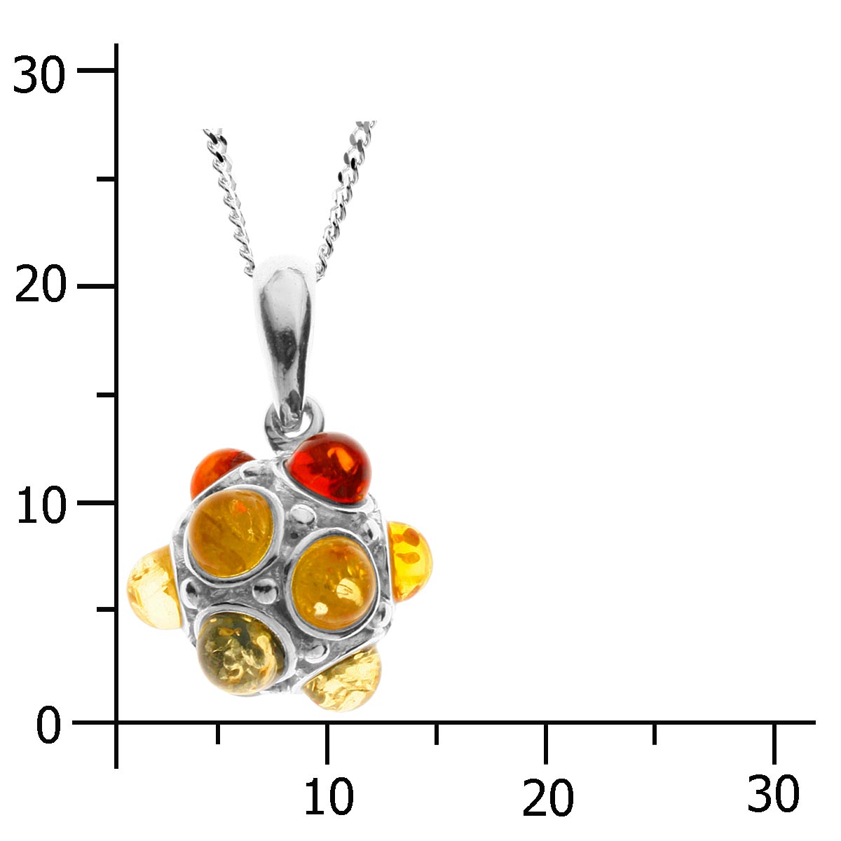 098-200030-A142k Kette mit Anhänger Ball, Silber 925/000, Bernstein, 42 oder 45 cm lang